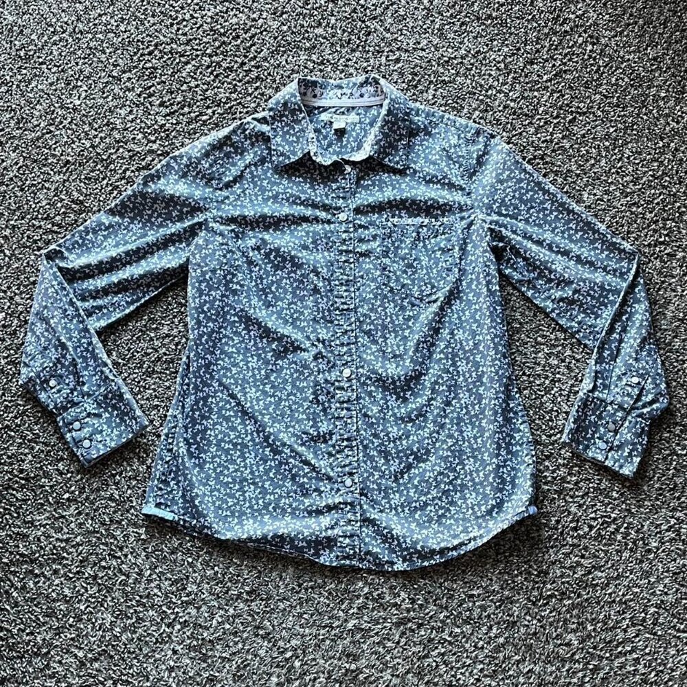 Banana Republic Button up Shirt Women Medium Blue Whimsical Butterfly 100 Cotton